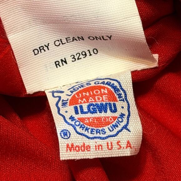 Vintage 80s Pat Richards Red Fringe Hem Cowl Back Ruched Waist Dress Size 10 USA - Picture 12 of 12